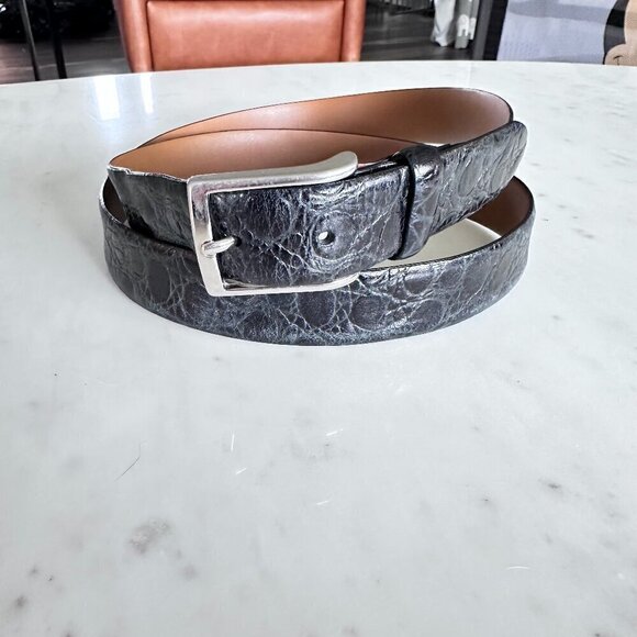 Brooks Brothers Women's Black Croc Embossed Leather Belt with Silver Tone 38 - Picture 1 of 5